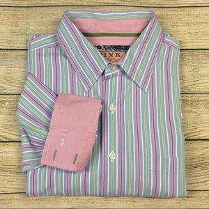 Thomas Pink L Striped Long Sleeve Shirt Flip Cuffs